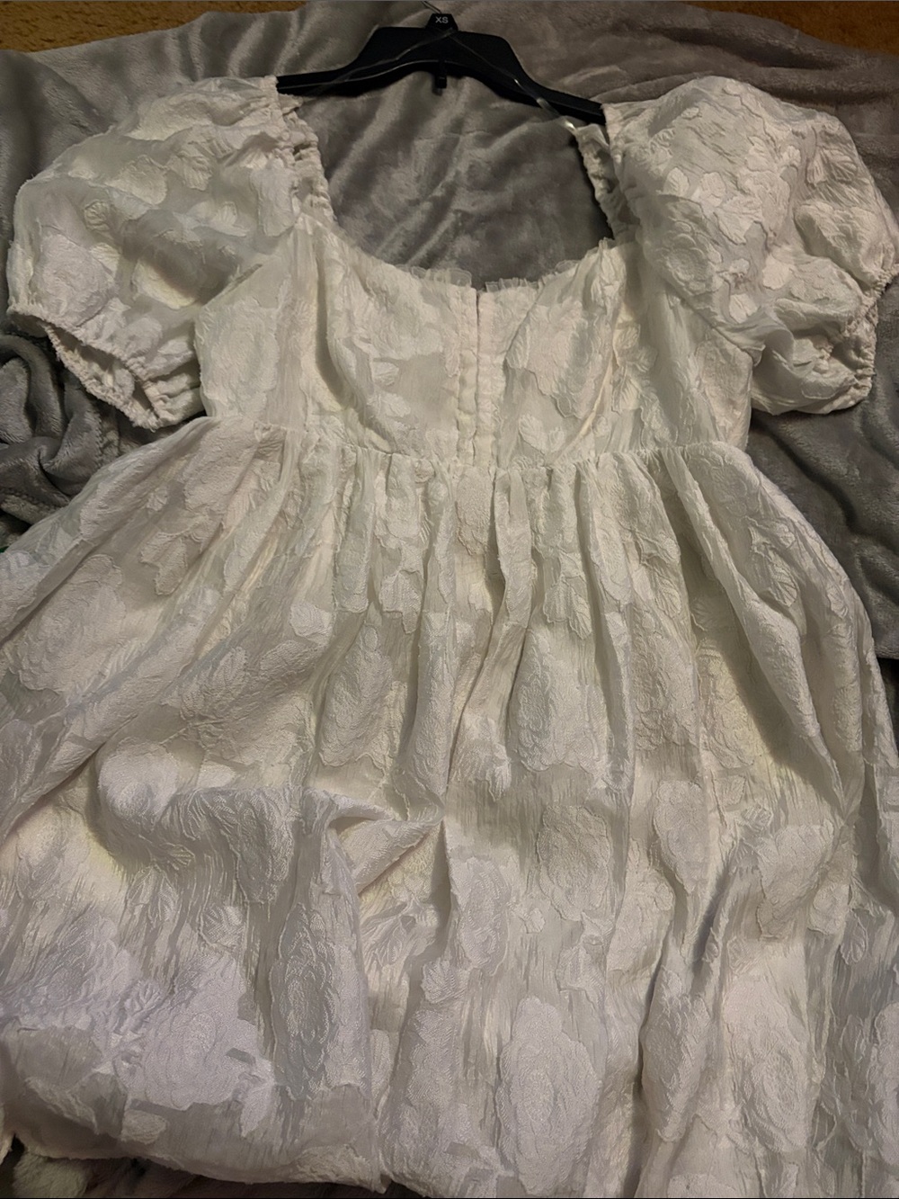 Altar'd State White Textured Puff-Sleeve Jacquard Dress